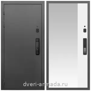 Входные двери с зеркалом и теплоизоляцией, Умная входная смарт-дверь Армада Гарант Kaadas K9/ МДФ 16 мм ФЛЗ-Панорама-1, Белый матовый