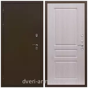 Коричневые входные двери, Металлическая коричневая дверь входная в деревянный дом Армада Термо Молоток коричневый/ МДФ 16 мм ФЛ-243 Дуб белёный с панелями МДФ