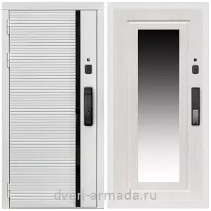 Входные двери с зеркалом МДФ, Умная входная смарт-дверь Армада Каскад WHITE МДФ 10 мм Kaadas K9 / МДФ 16 мм ФЛЗ-120 Дуб белёный