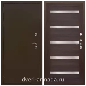 Коричневые входные двери, Металлическая коричневая дверь входная уличная в дом Армада Термо Молоток коричневый/ МДФ 16 мм СБ-14 Эковенге стекло белое