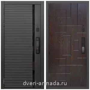 Входные металлические двери в Московской области, Умная входная смарт-дверь Армада Каскад BLACK МДФ 10 мм Kaadas K9 / МДФ 16 мм ФЛ-57 Дуб шоколад