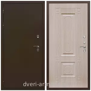 Коричневые входные двери, Металлическая коричневая дверь входная стальная уличная для загородного дома Армада Термо Молоток коричневый/ МДФ 16 мм ФЛ-2 Дуб белёный
