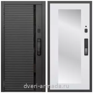 Входные двери с зеркалом МДФ, Умная входная смарт-дверь Армада Каскад BLACK МДФ 10 мм Kaadas K9 / МДФ 16 мм ФЛЗ-Пастораль, Белый матовый